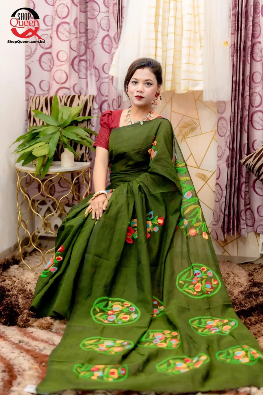হাতের কাজের তাঁত কটন শাড়ী