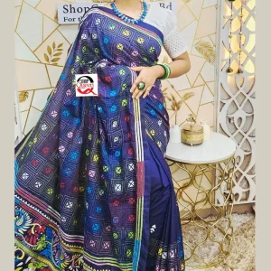 ব্লেন্ডেড সিল্ক সুতোর হাতের কাজের শাড়ি - Image 7