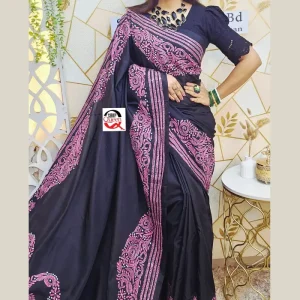 ব্লেন্ডেড সিল্ক সুতোর হাতের কাজের শাড়ি - Image 10