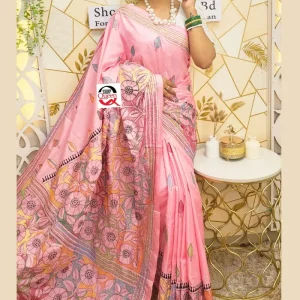 ব্লেন্ডেড সিল্ক সুতোর হাতের কাজের শাড়ি - Image 11