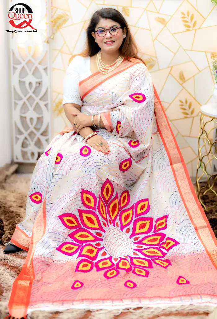 তাঁত কটন সুতোর হাতের কাজের শাড়ী