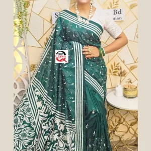 ব্লেন্ডেড সিল্ক সুতোর হাতের কাজের শাড়ি - Image 4