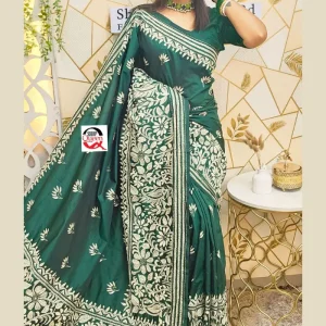 ব্লেন্ডেড সিল্ক সুতোর হাতের কাজের শাড়ি - Image 3