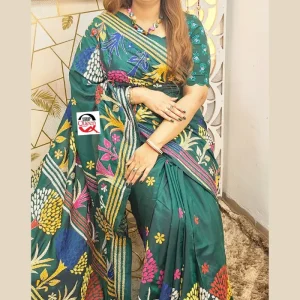 ব্লেন্ডেড সিল্ক সুতোর হাতের কাজের শাড়ি - Image 5