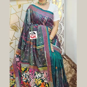 ব্লেন্ডেড সিল্ক সুতোর হাতের কাজের শাড়ি - Image 6