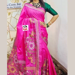 ব্লেন্ডেড সিল্ক সুতোর হাতের কাজের শাড়ি - Image 12