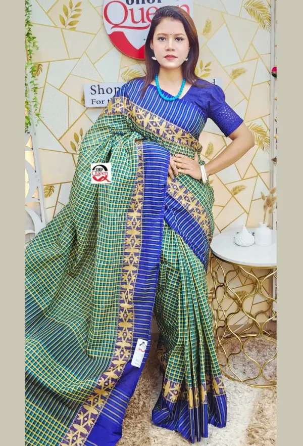 গ্রামীণ চেক তাঁত কটন শাড়ি