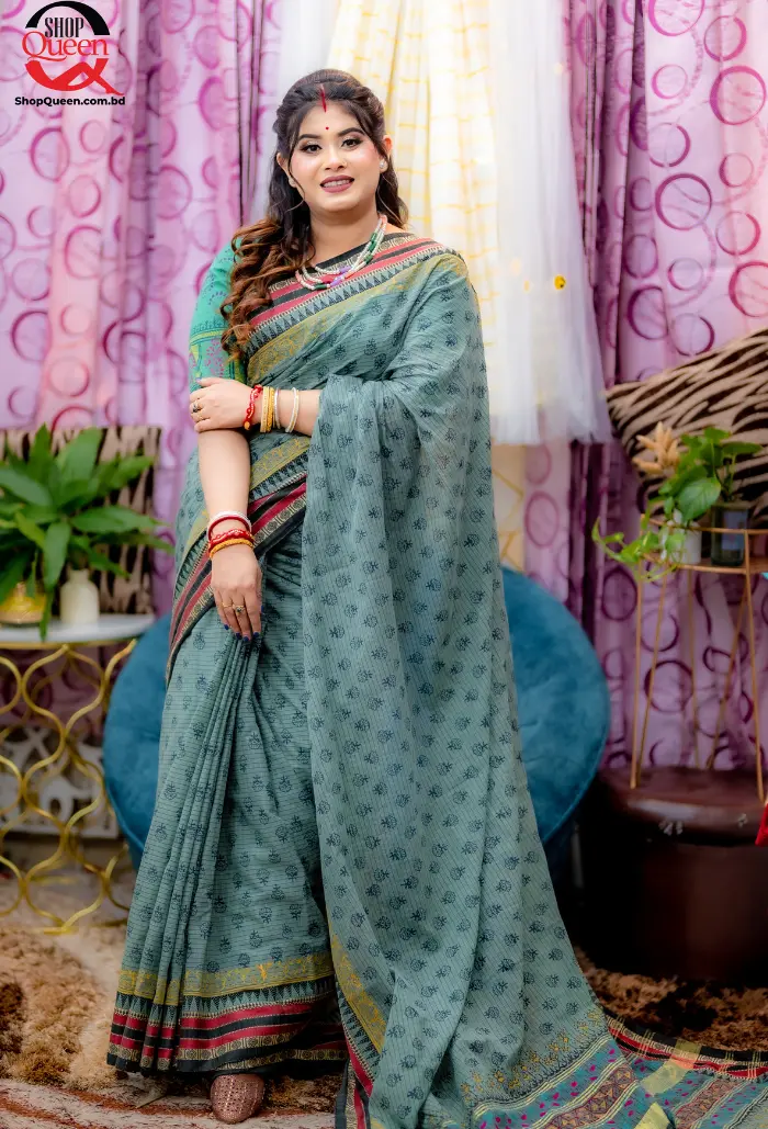 তাঁত কটন কাঠব্লক শাড়ী