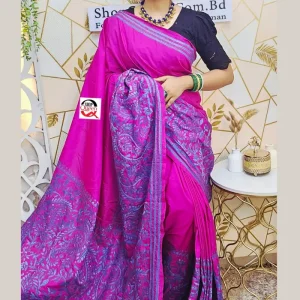 ব্লেন্ডেড সিল্ক সুতোর হাতের কাজের শাড়ি - Image 8