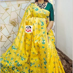 ব্লেন্ডেড সিল্ক সুতোর হাতের কাজের শাড়ি - Image 13