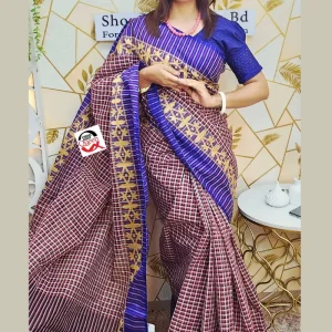 গ্রামীণ চেক তাঁত কটন শাড়ি - Image 3