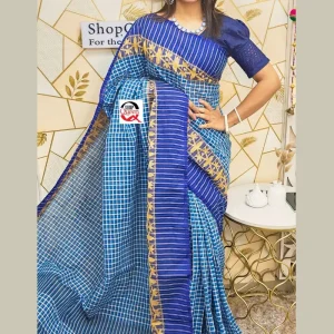 গ্রামীণ চেক তাঁত কটন শাড়ি - Image 2