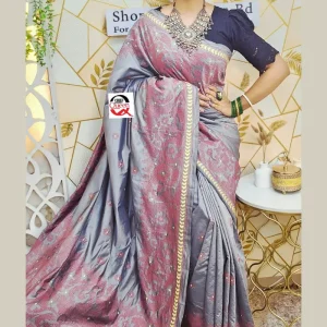 ব্লেন্ডেড সিল্ক সুতোর হাতের কাজের শাড়ি - Image 9