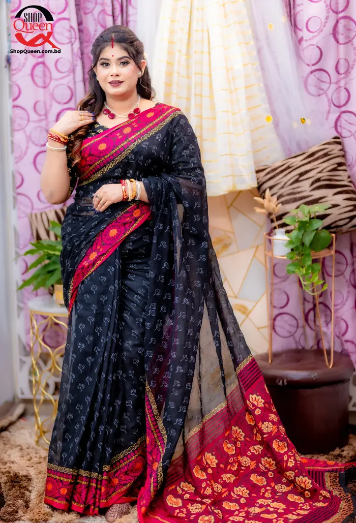 তাঁত কটন কাঠব্লক শাড়ী