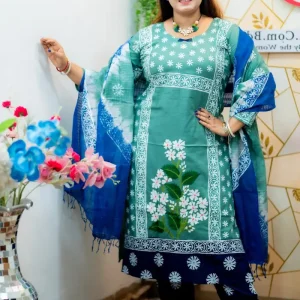 পিওর কটন অরবিট ভয়েল আনস্টিচড শিউলি থ্রিপিস - Image 2