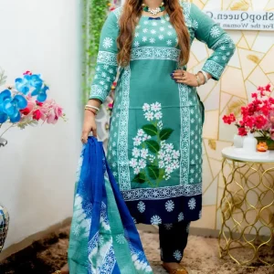 পিওর কটন অরবিট ভয়েল আনস্টিচড শিউলি থ্রিপিস - Image 1