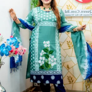 পিওর কটন অরবিট ভয়েল আনস্টিচড শিউলি থ্রিপিস - Image 4