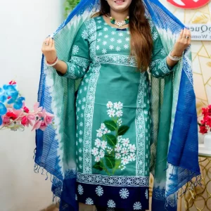 পিওর কটন অরবিট ভয়েল আনস্টিচড শিউলি থ্রিপিস - Image 5