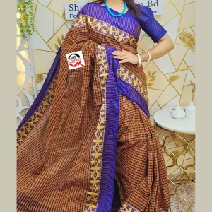 গ্রামীণ চেক তাঁত কটন শাড়ি - Image 4