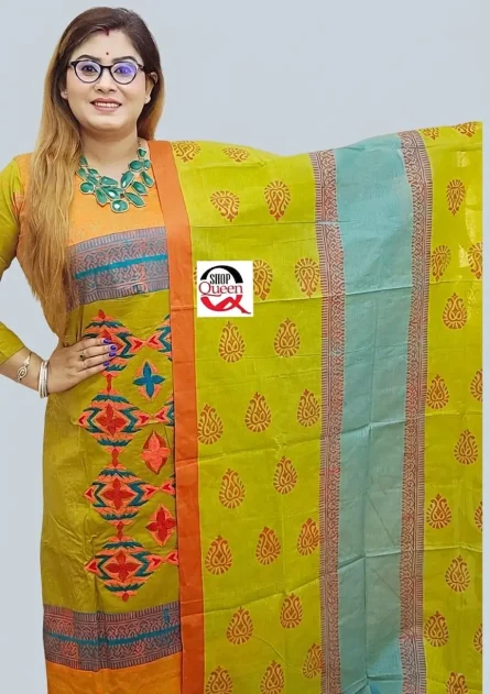 অরবিট ভয়েল কটন হাতের কাজ, কাঠ ব্লক থ্রি পিস - Image 2