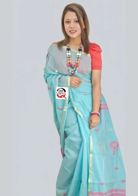 হাই কোয়ালিটি হাফ সিল্ক জামদানী প্যাটার্ন শাড়ি - Image 3