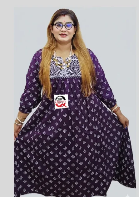পিওর ভয়েল কটন কাপড়, কাঠ ব্লক করা স্টিচ কুর্তি - Image 4