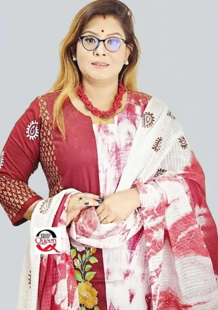 অরবিট ভয়েল হাতের কাজ, টাই ডাই ও কাঠ ব্লক স্টিচড থ্রি-পিস - Image 3